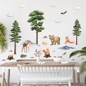 Jungle Animals Wall Decals,Cartoon Animals Wall Stickers,Watercolor Tree Animal Wall Stickers,Nursery Wall Decor Woodland Wall Decals,Bear Forest Animal Wall Decal for Kids Room Bedroom Playroom Decor