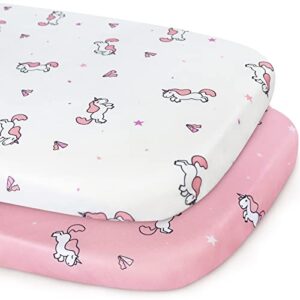 bassinet sheets 2 pack, bassinet sheet ultra soft, bassinet sheets for baby girl universal fit for rectangle, oval, hourglass bassinet pad/mattress, pink