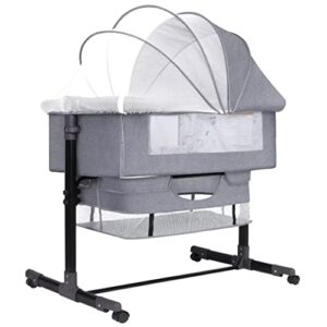 ricuton bedside bassinet for baby, bedside sleeper with storage basket, adjustable height portable crib for infant/newborn with mosquito nets, easy assemble