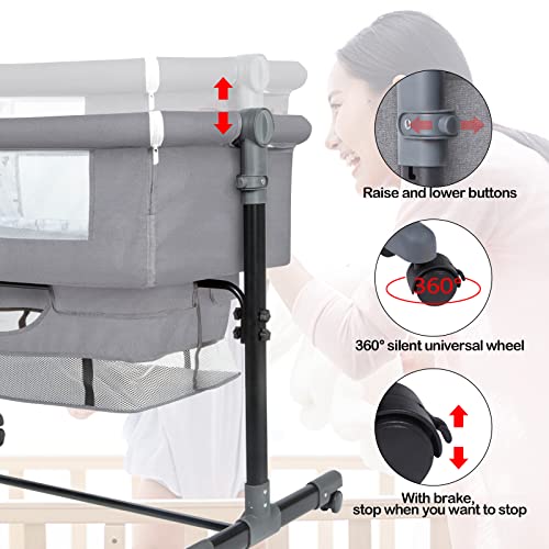 RICUTON Bedside Bassinet for Baby, Bedside Sleeper with Storage Basket, Adjustable Height Portable Crib for Infant/Newborn with Mosquito Nets, Easy Assemble