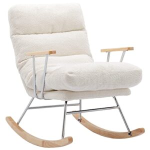 wahson rocking chair with reclining back, faux sherpa upholstered comfy glider chair with adjustable back, for living room/bedroom, cream