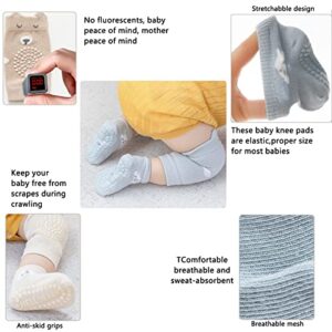 ISANPAN Unisex Baby Crawling Knee Pads and Socks Set, Baby knee Pads (3Pair) Toddler Socks with Grippers (3Pair) Handy to Protect Knees and Prevent Baby Slipping(6-12Months)