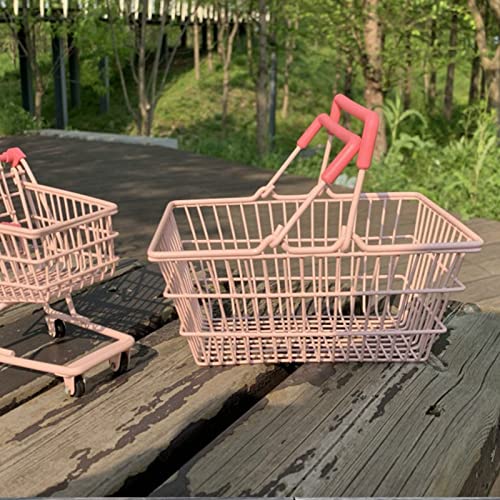 Cyrank Mini Pink Shopping Basket for Little Girl, Toys Kids Shopping Cart Series, Portable Mini Kids Grocery Basket with Handles Table Storage Basket Decorative Ornaments for Storage Toys (Pink)