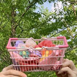 Cyrank Mini Pink Shopping Basket for Little Girl, Toys Kids Shopping Cart Series, Portable Mini Kids Grocery Basket with Handles Table Storage Basket Decorative Ornaments for Storage Toys (Pink)