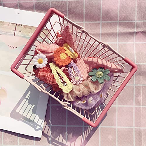 Cyrank Mini Pink Shopping Basket for Little Girl, Toys Kids Shopping Cart Series, Portable Mini Kids Grocery Basket with Handles Table Storage Basket Decorative Ornaments for Storage Toys (Pink)