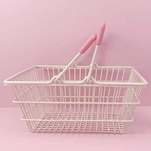 Cyrank Mini Pink Shopping Basket for Little Girl, Toys Kids Shopping Cart Series, Portable Mini Kids Grocery Basket with Handles Table Storage Basket Decorative Ornaments for Storage Toys (Pink)