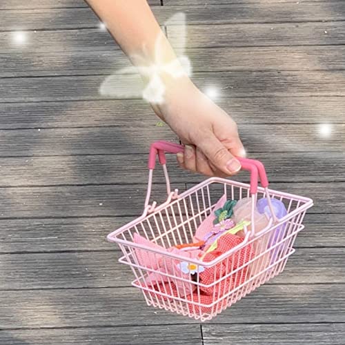 Cyrank Mini Pink Shopping Basket for Little Girl, Toys Kids Shopping Cart Series, Portable Mini Kids Grocery Basket with Handles Table Storage Basket Decorative Ornaments for Storage Toys (Pink)