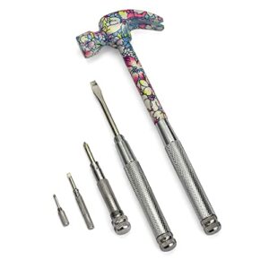 enkay - 6 in 1 floral hammer and screwdriver, multifunction claw hammer tool with flower print (pattern 3)