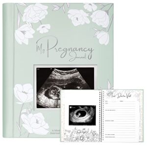 pregnancy journal, pregnancy announcements - 80 pages hard cover pregnancy book for mom to be gift - pregnancy gifts for new moms - first time expecting mom gift - baby album and memory book (sage)