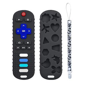 silicone baby teething toys,tv remote control shape teething toys,infant sensory toy for babies 3 6 12 18 months,bpa free(black)