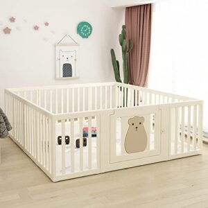 benarita baby playpen 71" l x 79" w x 26”d kids activity center safety play yard with gate and mat beige indoor outdoor fence for baby boys girls 14 panel
