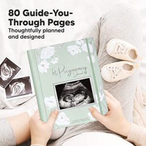 Pregnancy Journal, Pregnancy Announcements - 80 Pages Hard Cover Pregnancy Book For Mom To Be Gift - Pregnancy Gifts For New Moms - First Time Expecting Mom Gift - Baby Album And Memory Book (Sage)