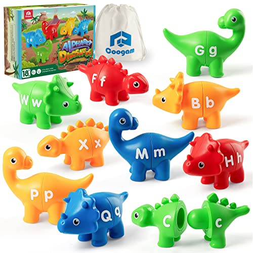 Coogam Matching Letters Fine Motor Toy, 26 PCS Double-Sided ABC Dinosaur Alphabet Match Game with Uppercase Lowercase, Preschool Educational Montessori Learning Toys for Toddlers Boys Girls