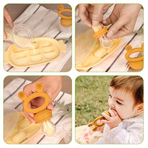 Haakaa Baby Fruit Food Feeder & Silicone Nibble Tray Combo - Breastmilk Popsicle Mold for Teething, Silicone Pacifier Feeder and Teether for Baby Teething & Infant Self Feeding