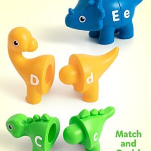 Coogam Matching Letters Fine Motor Toy, 26 PCS Double-Sided ABC Dinosaur Alphabet Match Game with Uppercase Lowercase, Preschool Educational Montessori Learning Toys for Toddlers Boys Girls