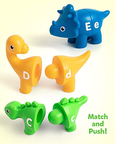 Coogam Matching Letters Fine Motor Toy, 26 PCS Double-Sided ABC Dinosaur Alphabet Match Game with Uppercase Lowercase, Preschool Educational Montessori Learning Toys for Toddlers Boys Girls