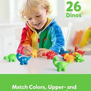 Coogam Matching Letters Fine Motor Toy, 26 PCS Double-Sided ABC Dinosaur Alphabet Match Game with Uppercase Lowercase, Preschool Educational Montessori Learning Toys for Toddlers Boys Girls