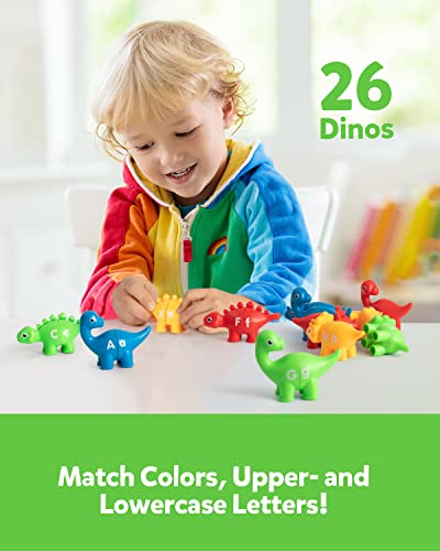 Coogam Matching Letters Fine Motor Toy, 26 PCS Double-Sided ABC Dinosaur Alphabet Match Game with Uppercase Lowercase, Preschool Educational Montessori Learning Toys for Toddlers Boys Girls