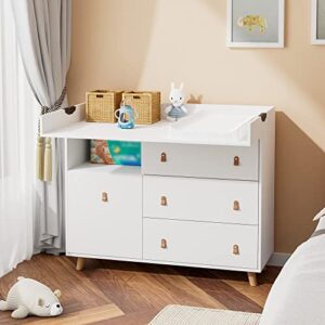 DAWNSPACES 45 Inch Baby Changing Table Dresser, 2 in 1 Convertible Nursery Dresser Chest for Infants with 4 Drawers & Shelf, Storage Changing Station Dresser, White