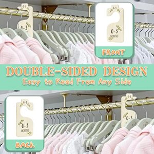 Lukinuo Beautiful Wooden Baby Closet Dividers for Clothes - 8pcs Double Sided Baby Clothes Organizers from Newborn to 24 Months Adorable Hanging Closet Dividers for Newborn Nursery Decor