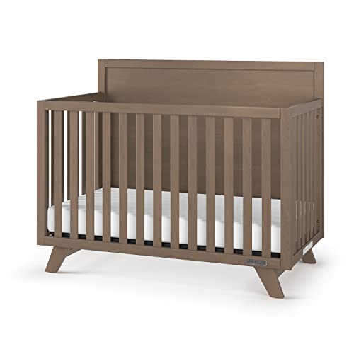 Child Craft SOHO 4-in-1 Convertible Crib with Flat-Top Headboard, Mid-Century Modern Baby Crib, Dusty Heather