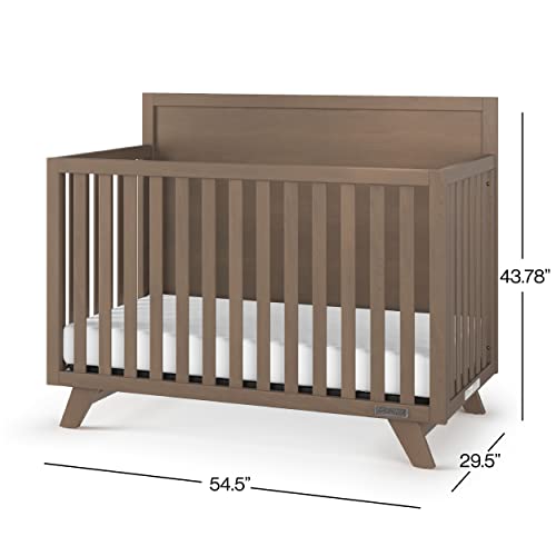 Child Craft SOHO 4-in-1 Convertible Crib with Flat-Top Headboard, Mid-Century Modern Baby Crib, Dusty Heather