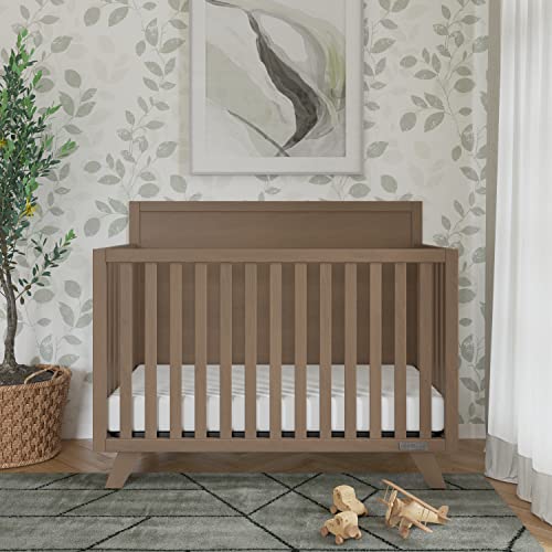 Child Craft SOHO 4-in-1 Convertible Crib with Flat-Top Headboard, Mid-Century Modern Baby Crib, Dusty Heather