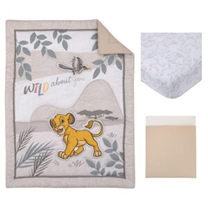 Disney Lion King - Wild About You Taupe, White and Teal Simba 3 Piece Nursery Crib Bedding Set - Comforter, Fitted Crib Sheet and Crib Skirt