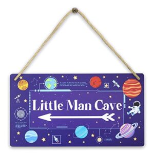 little man cave wooden sign | baby boy nursery decor | multicolor rectangular wall art - kids room, boys room | personalizable - boy nursery decor | 1-piece set | wood material | toddler boys
