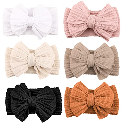 Niceye Baby Headbands Stretchy Nylon Headband with Bows for Newborn Wide Headbands Infant Baby Toddler Girls- Pack of 6