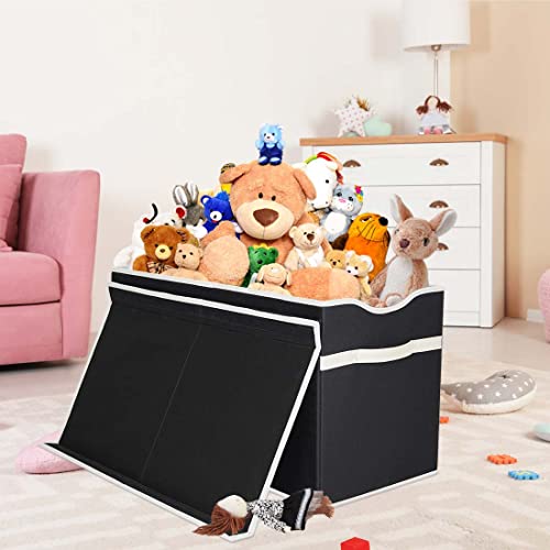 VICTOR'S Kids Toy Box Chest - Extra Large Lightweight Collapsible Toy Storage Organizer Boxes Bins Baskets for Kids, Boys, Girls, Nursery Room, Playroom, Closet (New Black)