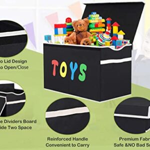 YOLOXO Toy Box Chest, Collapsible Sturdy Storage Bins with Lids, Extra Large Kids Toy Storage Organizer Boxes Bins Baskets for Kids, Boys, Girls, Nursery Room, Playroom, Closet (New Black)