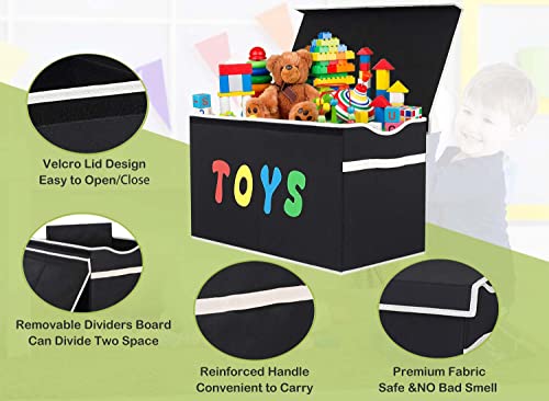 YOLOXO Toy Box Chest, Collapsible Sturdy Storage Bins with Lids, Extra Large Kids Toy Storage Organizer Boxes Bins Baskets for Kids, Boys, Girls, Nursery Room, Playroom, Closet (New Black)