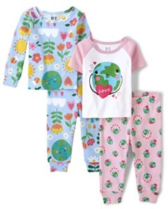 the children's place,and toddler girl short sleeve top and pants 100% cotton 2 piece pajama sets,baby-girls,lt bubblegum 2 pack,5t