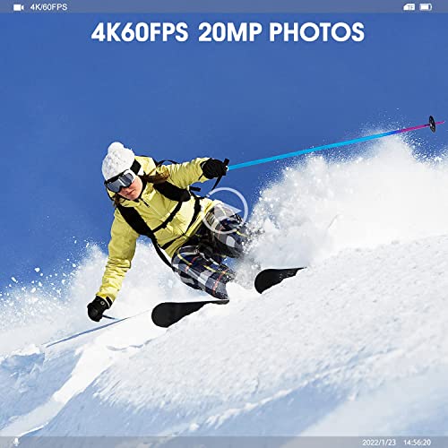 GAMSOD 4K60FPS 20MP WiFi Action Camera with Front LCD & Touch Rear Screens, 131 Feet Waterproof, Stabilization, EIS 2.0, Remote Control Outdoor Sports Camera, Vlog Underwater Camera with 2X Batteries