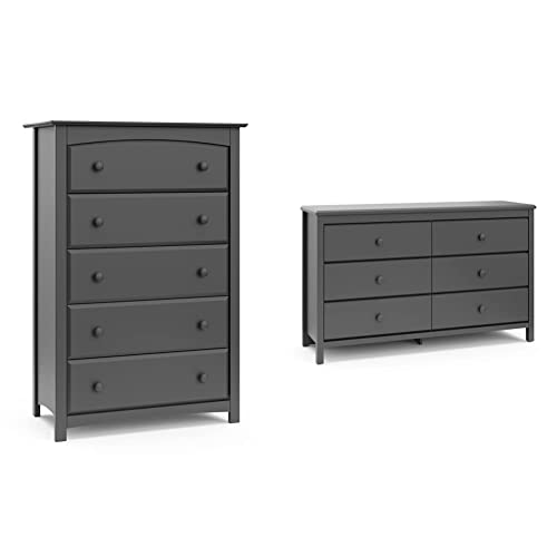 Storkcraft Kenton 5 Drawer Dresser (Gray) & STORKCRAFT Alpine 6 Drawer Dresser - Gray