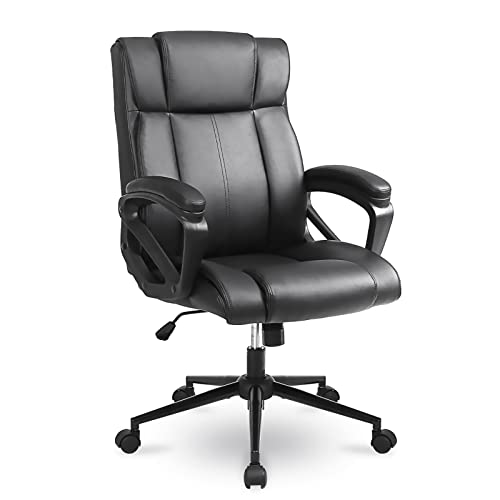 Executive Office Chair, Ergonomic Home Office Desk Chair with Wheels, Thicken Armrest and Lumbar Support, Upholstered Leather Computer Chair with Tilt Function, Black Task Chair