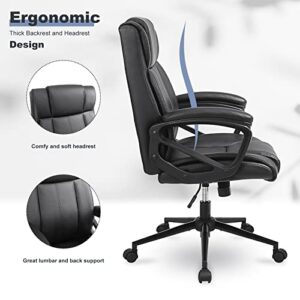 Executive Office Chair, Ergonomic Home Office Desk Chair with Wheels, Thicken Armrest and Lumbar Support, Upholstered Leather Computer Chair with Tilt Function, Black Task Chair