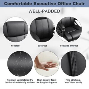 Executive Office Chair, Ergonomic Home Office Desk Chair with Wheels, Thicken Armrest and Lumbar Support, Upholstered Leather Computer Chair with Tilt Function, Black Task Chair