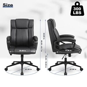 Executive Office Chair, Ergonomic Home Office Desk Chair with Wheels, Thicken Armrest and Lumbar Support, Upholstered Leather Computer Chair with Tilt Function, Black Task Chair