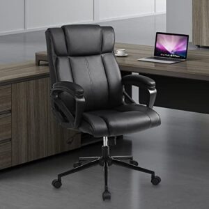 Executive Office Chair, Ergonomic Home Office Desk Chair with Wheels, Thicken Armrest and Lumbar Support, Upholstered Leather Computer Chair with Tilt Function, Black Task Chair