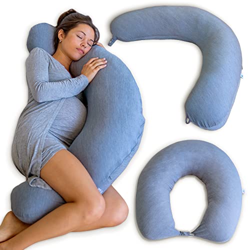 PharMeDoc Crescent Cooling Pregnancy Pillows - Body Pillow for Adults - Side Sleeper – Maternity and Nursing Pillow Breast Feeding - Pregnancy Must Haves - Dark Grey Cooling Cover