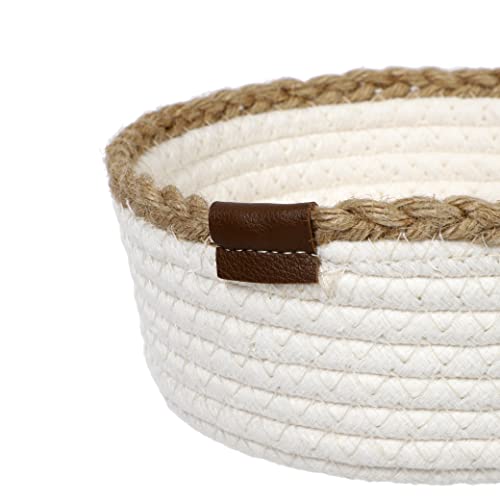 Small Cotton Rope Woven Storage Basket,Decorative Round Cotton Rope Baskets,Desk Basket Containers for Toys, Towels, Nursery, Kids Room, Bedroom,Set of 2, Beige