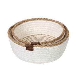 Small Cotton Rope Woven Storage Basket,Decorative Round Cotton Rope Baskets,Desk Basket Containers for Toys, Towels, Nursery, Kids Room, Bedroom,Set of 2, Beige