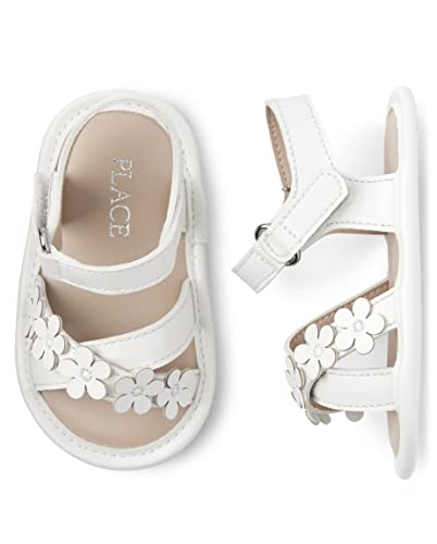 The Children's Place Baby Girls Newborn Flat Sandals, White, 6-12 Infant