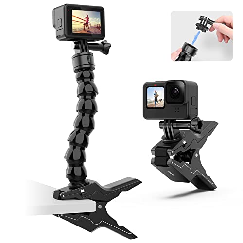 Go-Quick II Jaws Clamp Mount with Magnetic Quick Release Adapter Mount for GoPro Series Action Camera Quick Release Adjustable Gooseneck Clamp Flexible Video Shooting Angle