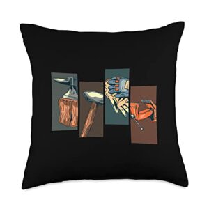 anvil & forging designs smith blacksmithing forging tools throw pillow, 18x18, multicolor