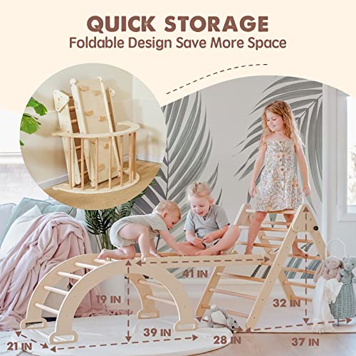 Tiny Land 5 in 1 Pikler Triangle Set, Baby Climbing Toys Indoor Playground, Foldable Toddler Climbing Toys, Wooden Montessori Climbing Set for 2-6 Years, Jungle Gym for Kids