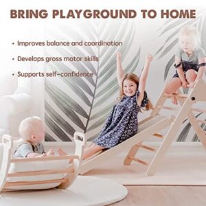 Tiny Land 5 in 1 Pikler Triangle Set, Baby Climbing Toys Indoor Playground, Foldable Toddler Climbing Toys, Wooden Montessori Climbing Set for 2-6 Years, Jungle Gym for Kids