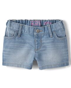 the children's place baby toddler girls denim shortie shorts, peony wash, 3t,baby girls,and toddler girls denim shortie shorts,peony wash,3t